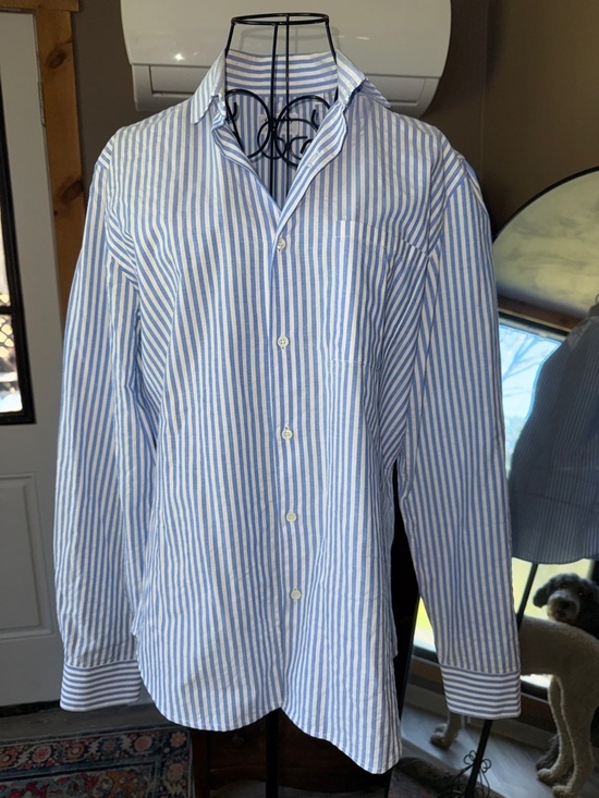 CAMO Biella Italy Tops - Camo Blue & White Striped Women's Button-Down Shirt